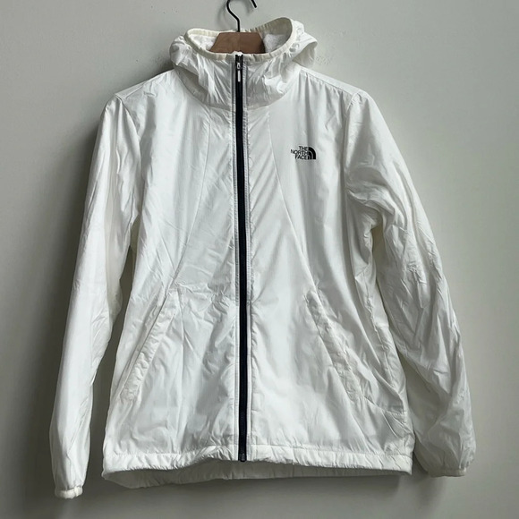 Women's THE NORTH FACE White Grid Hooded Zip Jacket NF00CAV9 Medium Fleece lined - Picture 1 of 14